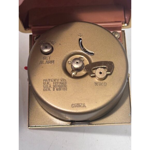 Vintage Equity Travel Alarm Clock Gold-Tone Case Brown Faux Leather Cover Fold U - Picture 5 of 9